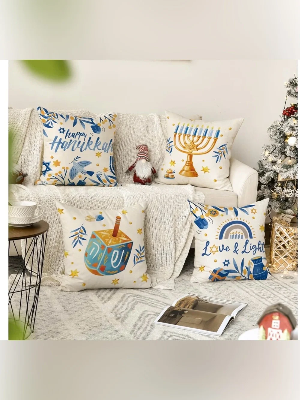 Happy Hanukkah Decorative Pillow Cover Gifted Pillow Included